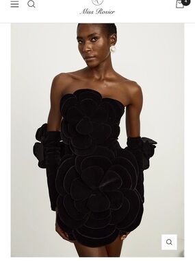 Miss Rosier Black Strapless Floral Appliqué Mini Dress